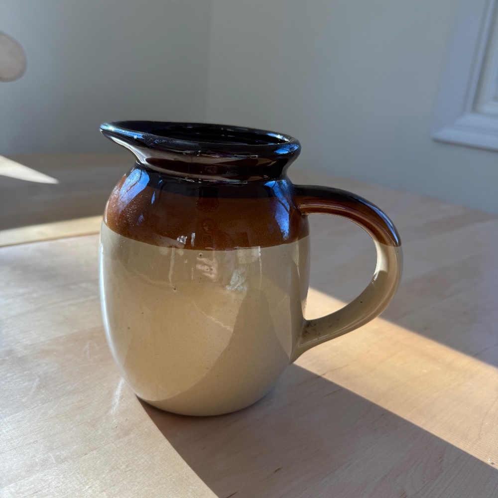 Vintage stoneware three tone brown glazed pitcher